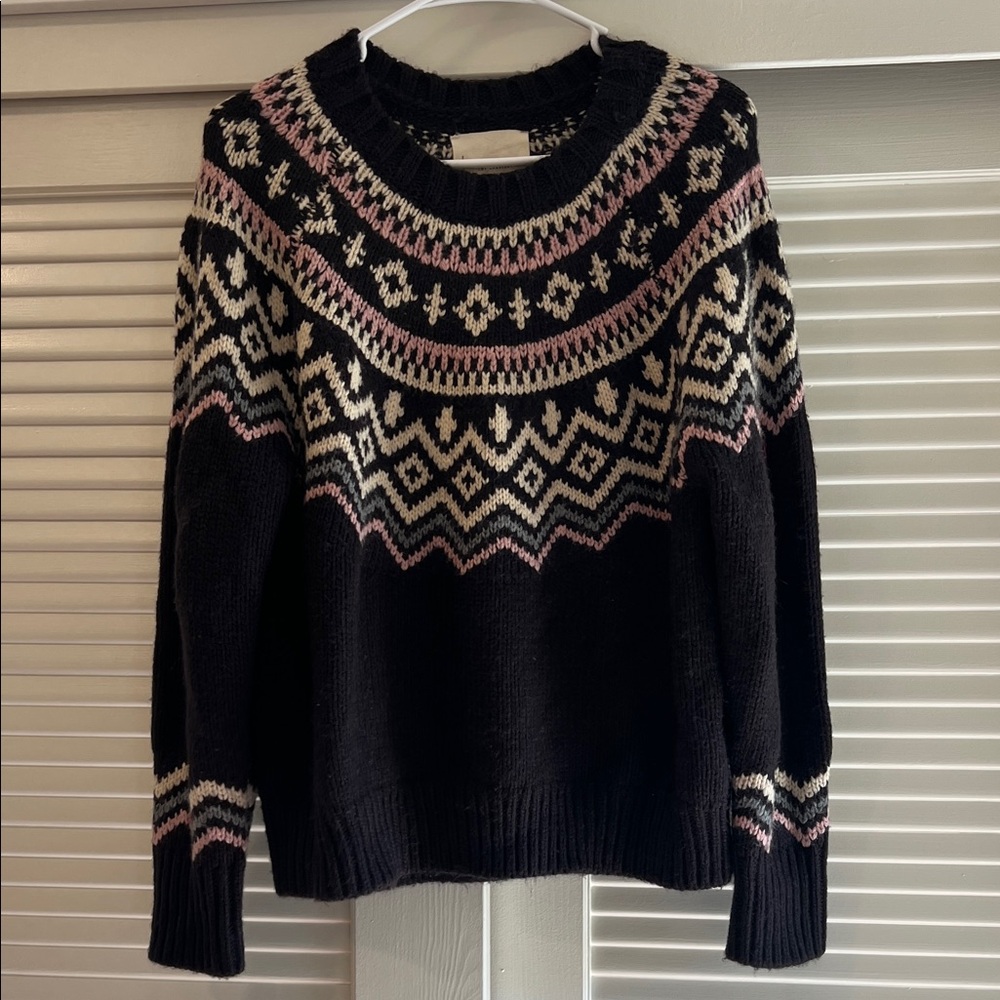 Lucky Brand Black and Pink Geometric Sweater